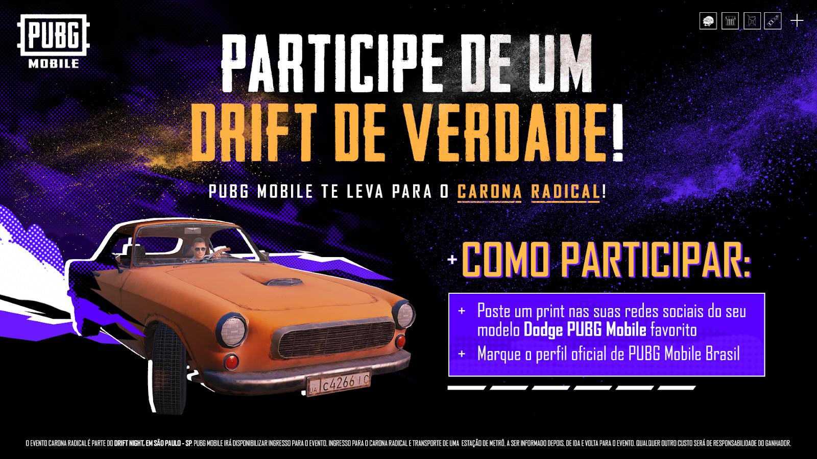 PUBG MOBILE LEVA A ADRENALINA DO DRIFT